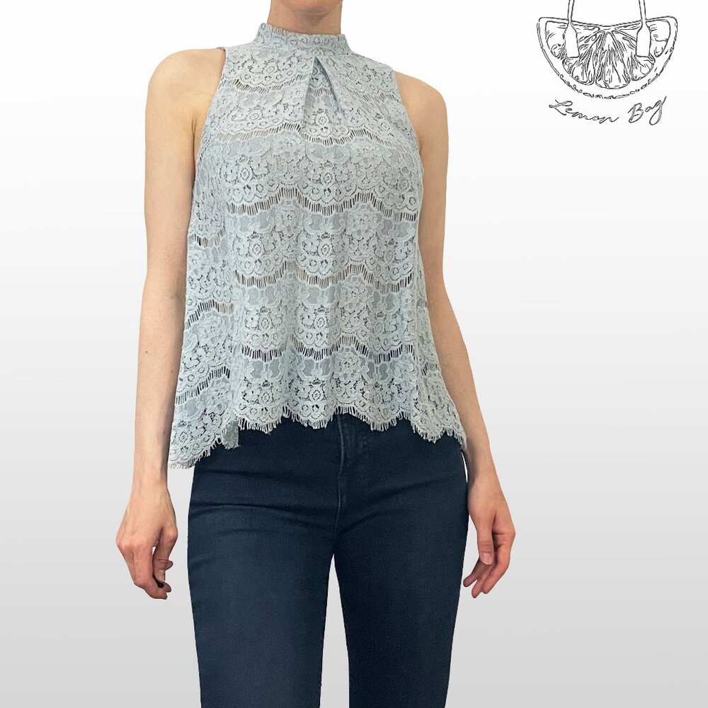 Love, Fire / Lace Sleeveless Halter Top Mock Neck / Size S / Color Blue